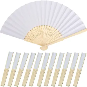12 Pcs White Paper Fans Handheld,8.3 Inch Foldable Hand Fan,Folding Hand Fan for Women,Chinese Japanese Bamboo Fans for Wedding Guests,Dancing,Party Decoration,DIY