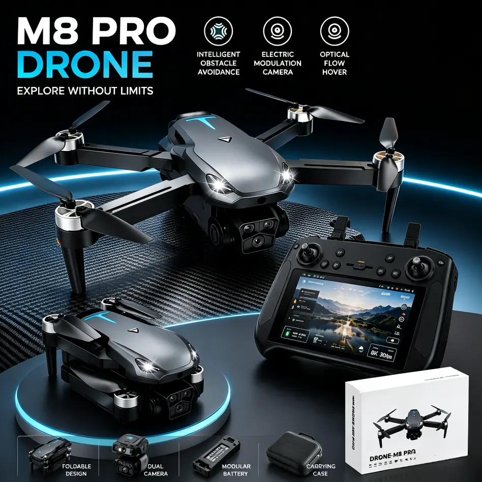 M8 Pro 2026 Foldable GPS Drone with 4K UHD EIS Camera, 5G FPV Transmission, Intelligent Obstacle Avoidance, Auto Return, 360° Flip, Dual Batteries – Easy-to-Fly Drone for Beginners & Adults