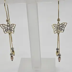 14k Solid Gold Butterfly Drop Dangle Earrings