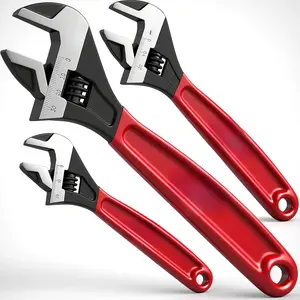 Adjustable Wrench Set Pipe Spanner: 6" 8" 10" Wide Jaw Black Oxide Wrench With Cushion Grip, Laser Marked Metric & SAE Scales, CR-V Steel for Professional vice grip