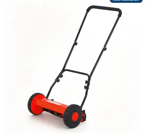 14-Inch Manual Reel Lawn Mower, 5-Blade Push Mower with Adjustable Cutting Height, Lightweight & Quiet, Eco-Friendly Grass Cutter for Small Yards, Red