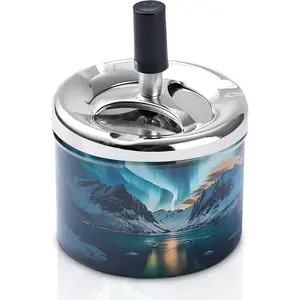 Vintage Cigarettes Ashtray with Lid for Indoor or Outdoor Cigar Ashtrays for Men, Large Ash Tray with Spinning Tray for Smokers (Nature)