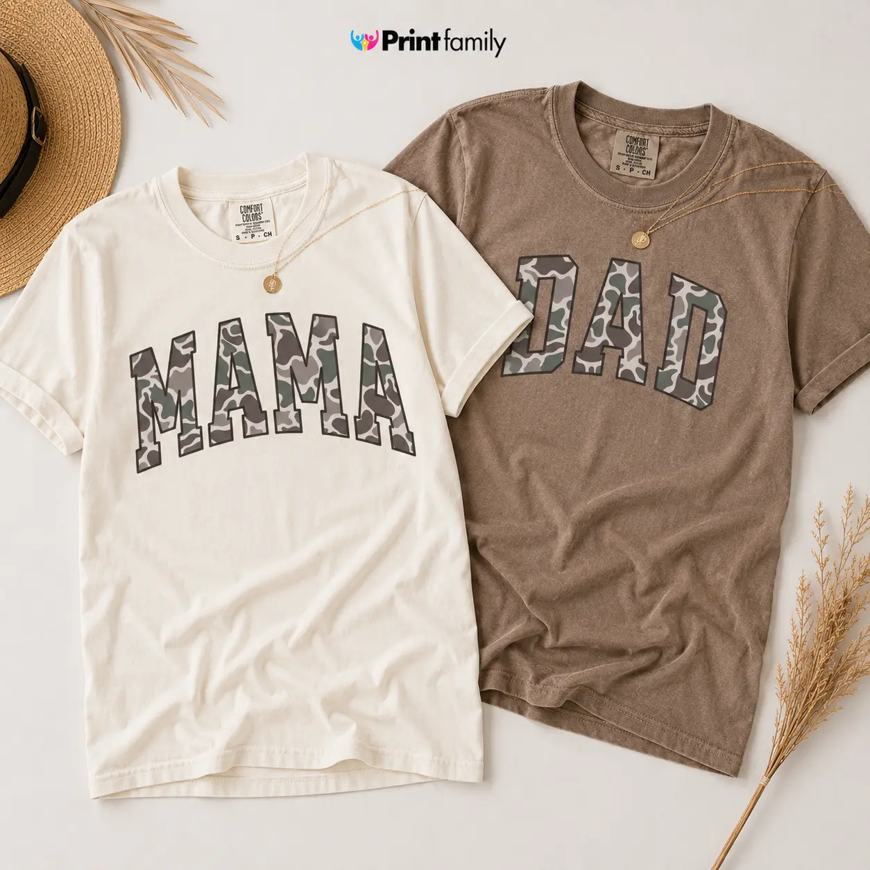 Comfort Colors Mama Dad T-Shirt, Matching Custom Mom & Dad Shirts, Trendy Pregnancy Announcement Gift, New Mom Gift, New Dad Tee, Camo Graphic Tee - Printfamily