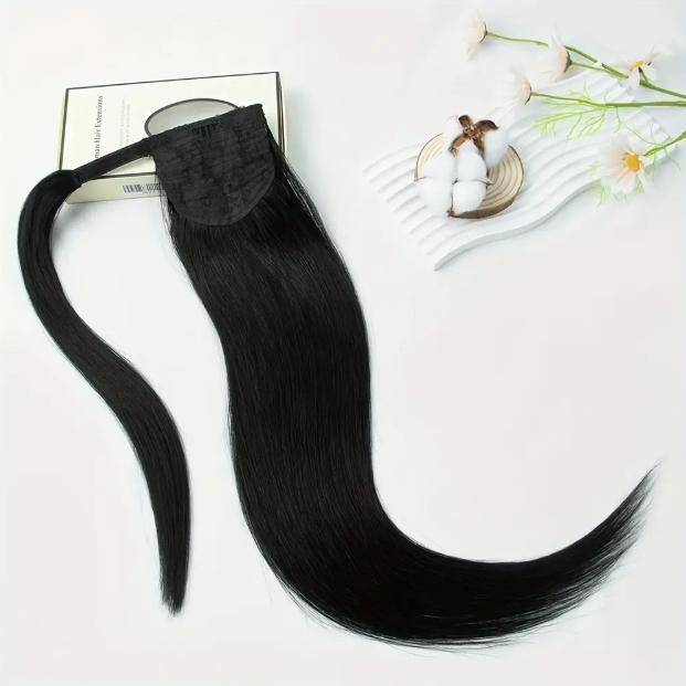 LuxeHair Straight Drawstring Ponytail Hairpiece, 100% Real Human Hair, Highlight Blonde, Clip-In Design, Natural Look, 10-28 Inch, Easy Wear & Adjustable, Versatile Styling for Women