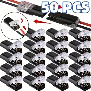 50pcs LED Solderless H type Wire Stripping-Free Locking 2P Universal Lamp Connector, Push-to-Connect Quick Disconnect Terminal for Soft and Hard Wires D2 Interlockable Plug Power Cables