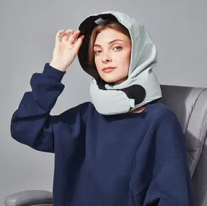 Pluto POD 2.0 Patented Travel Pillow for Flights, 360° Neck Support, Built-In Eye Mask & Hood, Compact & Lightweight