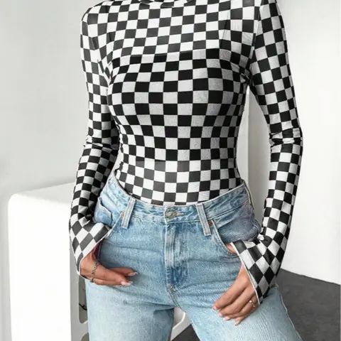 Women's & Chessboard Plaid Pattern Mesh Breathable Long Sleeve Top, Thin Lightweight Sun Protection Sexy Blouse, Casual Summer Tee Shirt, Casual Daily Tops