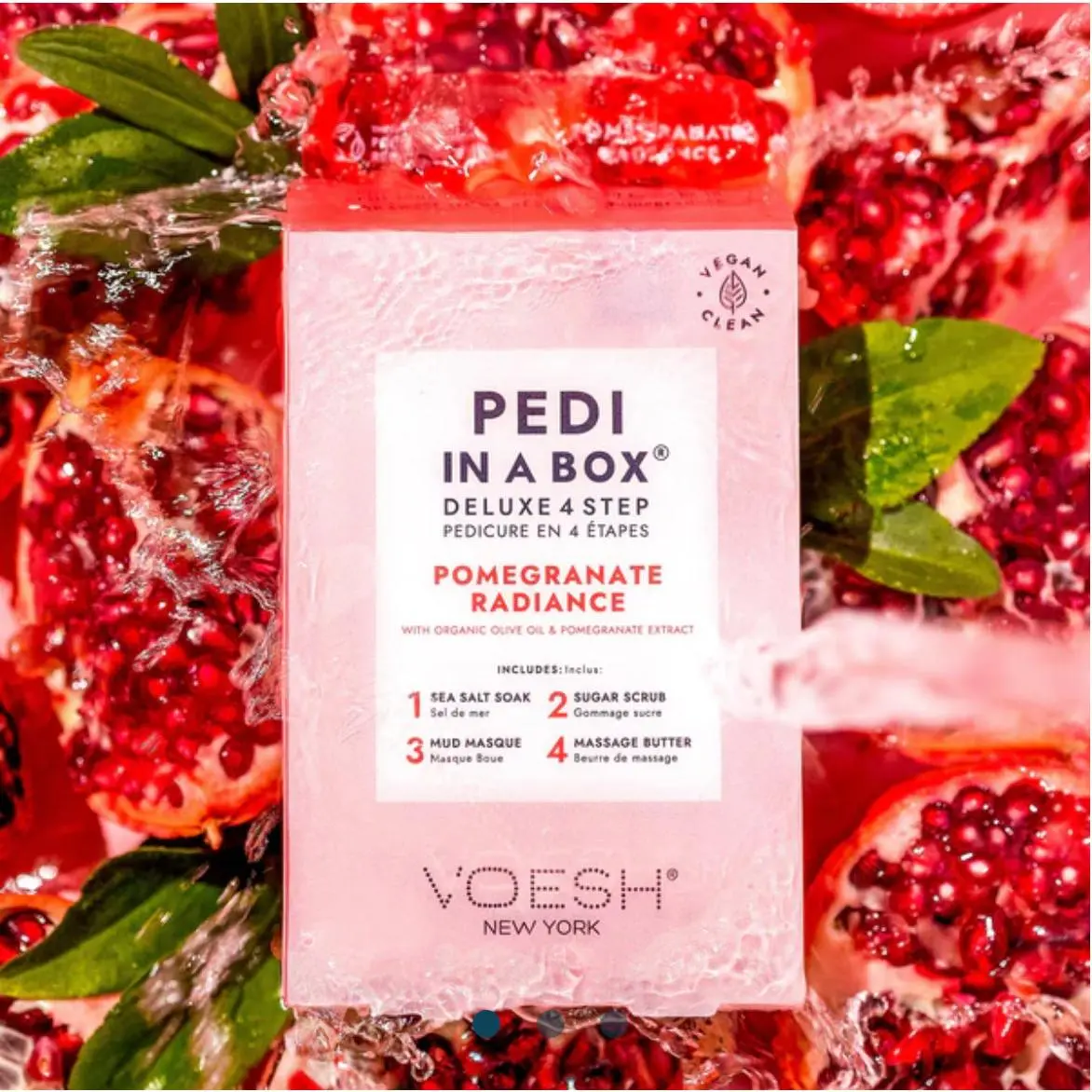 VOESH Pedi in a Box Deluxe 4 Step Pomegranate Radiance, Foot Mask Peeling, Foot Moisturizer