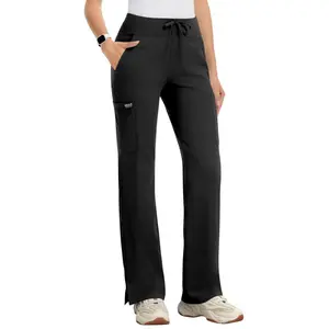 Kecols Yoga Scrub Pants Women High-Rise Straight Leg Uniform Cargo Bottom with Yoga Waistband,5 Pockets&4-Way Stretch