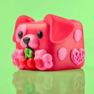 Shirley the Dog Soft Silicone Squishy with Cherries - Loves Planning Parties & Social Events - Red Taba Squishy