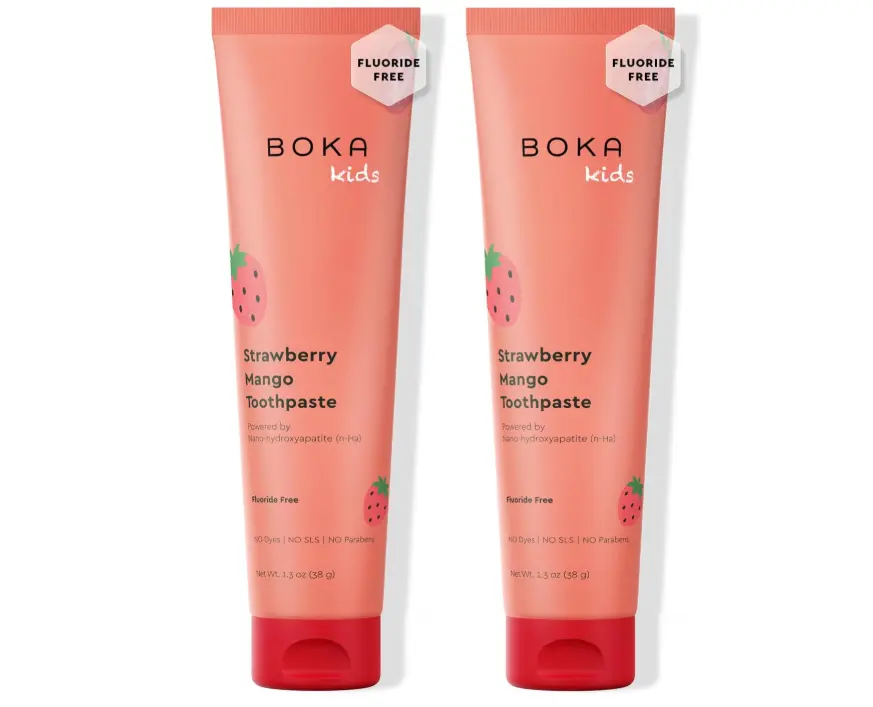 Boka Kids Toothpaste - Fluoride Free Nano Hydroxyapatite Toothpaste | Kids Oral Care - Strawberry Mango - 1.3 Oz, 2PK