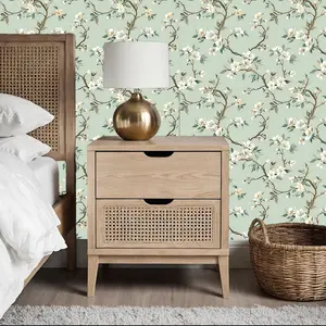 Light Floral Vine Peel and Stick Wallpaper, Renter Friendly Removable Botanical Wallpaper, Mould-Proof for Bedroom/living Room