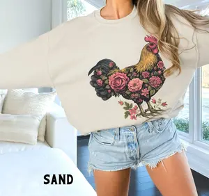Sweatshirt, Retro Backyard Chicken Rooster Hoodie, Floral Farmhouse Cottagecore Crewneck Sweater, Chicken Lover Gifts for Her