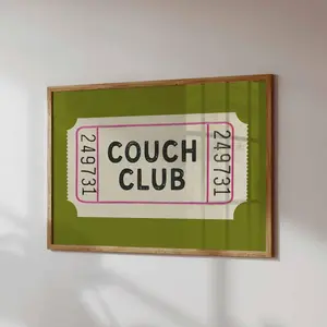 Couch Club Ticket Print Retro Living Room Art Poster