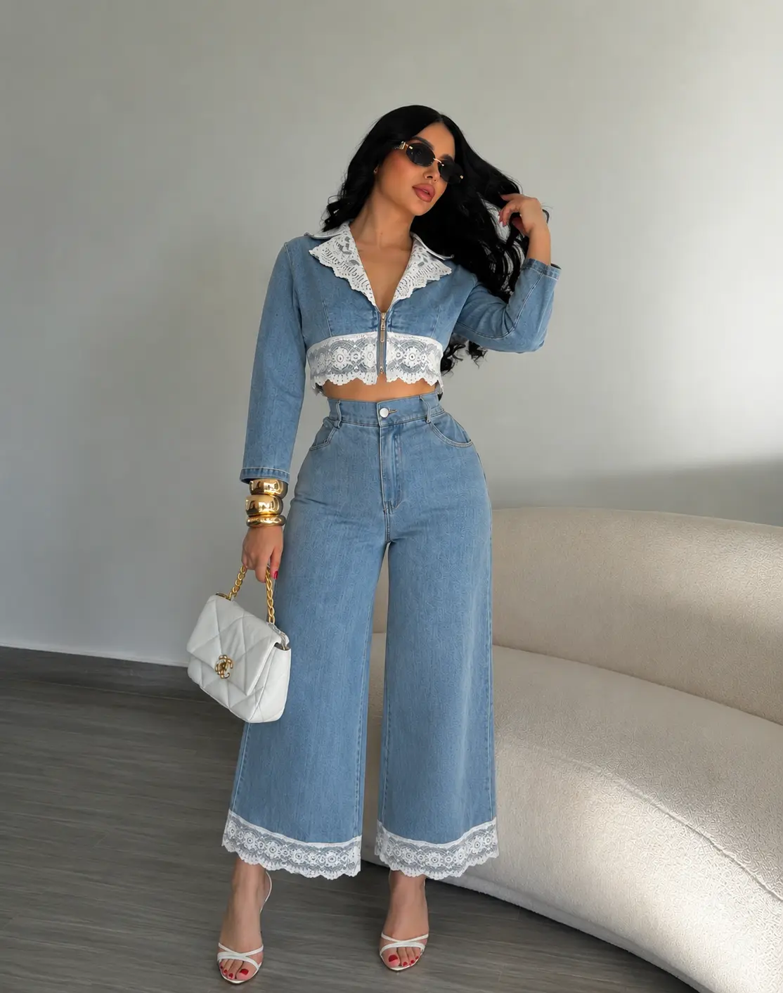 women's denim two piece set