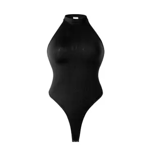 Women's Sleeveless Crew Neck Shapewear Bodysuit T-Back Snaps Design Tummy Control Slimming for Layering & Outerwear All Seasons