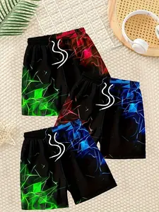 Boys' Summer Casual Shorts, Multi-Color Geometric Pattern Sporty Five-Pocket Pants, Quick-Dry Breathable Comfort Beachwear