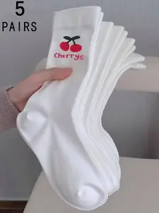 Women's Cherry Pattern Maternity Socks, Wide Crotch, Comfortable Fashion Socks, Daily Wear, All Seasons, Elegant Fitted Stockings