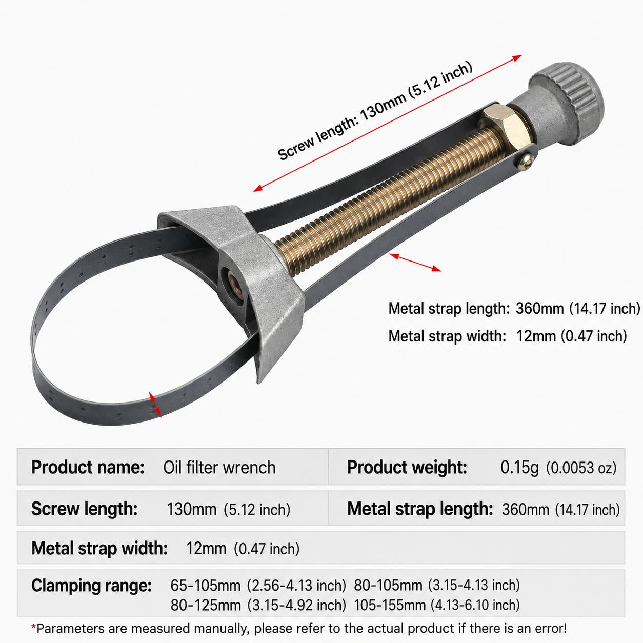 Adjustable Diameter Steel Strap Wrench for Car Oil Filter, Anti-Rust Coating, Solid Structure, Non-Slip Labor-Safe Grip, Universal Size for DIY Oil Change, Automotive Repair Maintenance on Most Sedans-SUVs