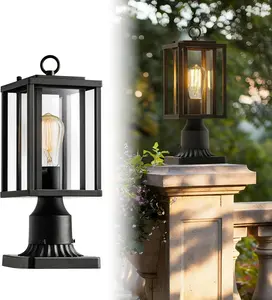 14" Outdoor Post Light, Matte Black Pole Lamp for Outside, Lamp Post Light Fixture with Pier Mount Base, Hardwired Outdoor Lighting for Yard, Deck, Pack of 1