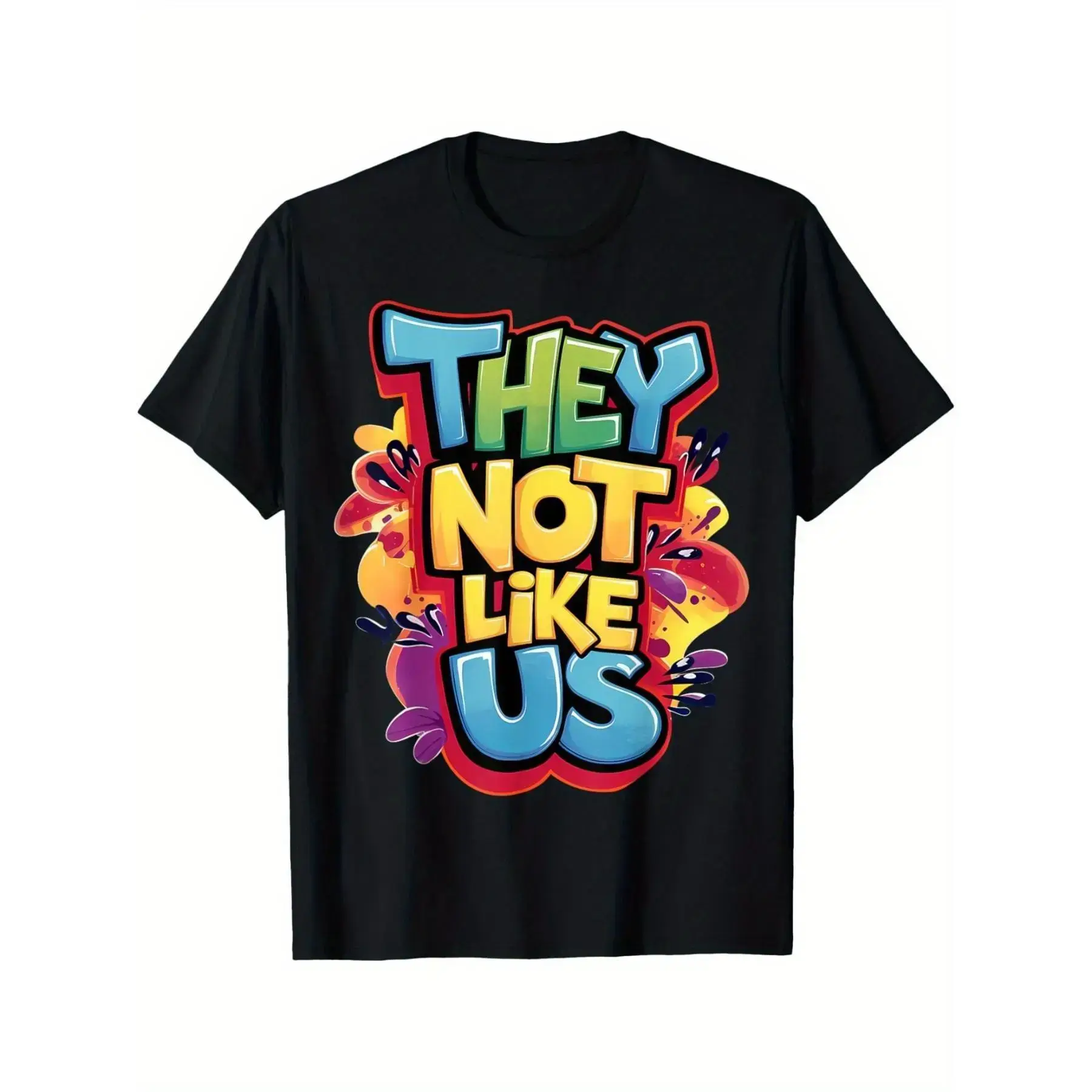 Cotton Short Sleeve  T-Shirt THEY LIKE US T-Shirt Comfortable Short Sleeve Cotton Crew Neck T-Shirt, Casual Soft Men's T-Shirt Summer Tee Streetwear Black Graphic teesCHEN JX Shop