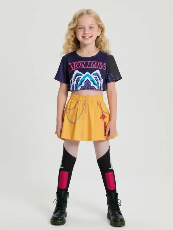 K-Pop Girl's Cool Short Sleeve Crop Top Skirt Set, Mira Role Play Costume, Halloween Girl's Cosplay, All Seasons Wear