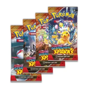 4 Single Booster Packs of Pokemon Scarlet & Violet Surging Sparks Booster Pack with Pikachu - Trading Card