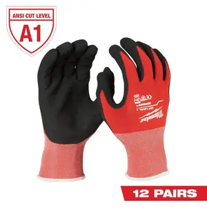 Large Red Nitrile Level 1 Cut Resistant Dipped Work Gloves (12-Pack)