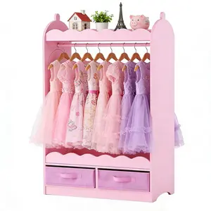 VEVOR Kids Dress Up Storage, with Mirror, Toddler Costume Wardrobe with Drawer, Dress Up Wardrobe Closet for Little Girls, Pretend Storage Dresser, Costume Organizer, for Bedroom, Kids Room, Pink