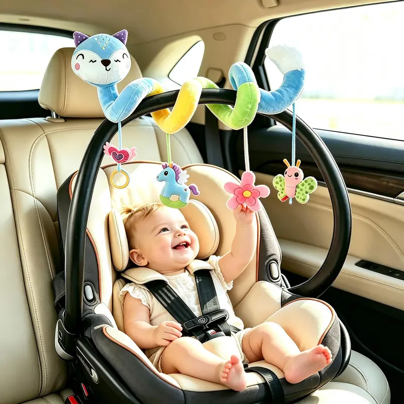 Unisex Soft Plush Sensory Rattle Toy for 0-12 Months Newborns - BPA-Free Foldable Baby Item, Built-in Bells, Crinkle Sound, Car Seat & Stroller Hangers, Boosts Hearing, Supports Children Development, Ideal Gift