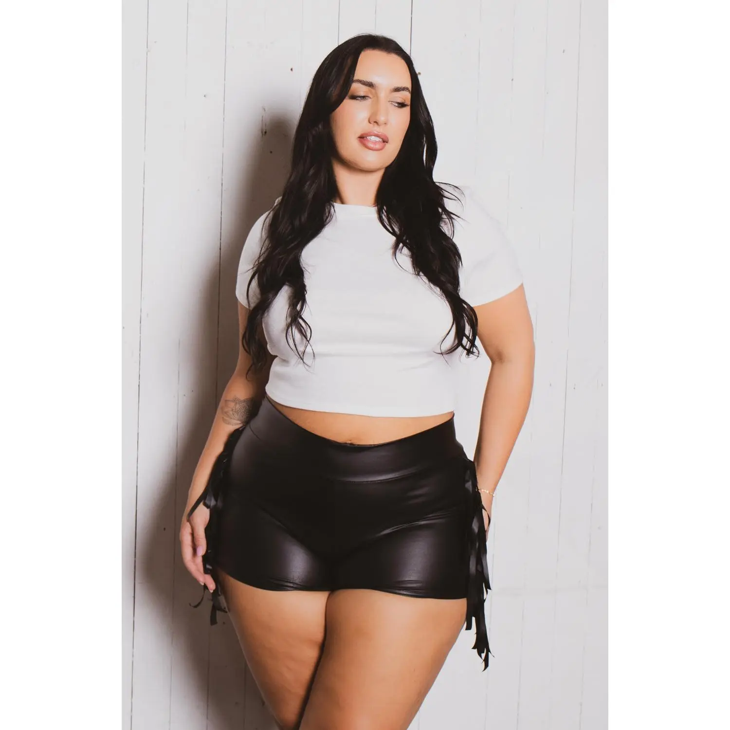 Plus Size Faux Leather Fringe Shorts - Black - TikTok Shop