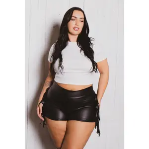 Plus Size Faux Leather Fringe  Shorts - Black