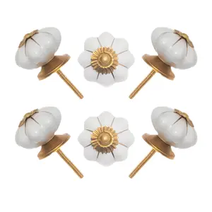 White Ceramic Pumpkin Knobs (Pack of 6) - 1.75 Inch Furniture Pulls by CDNY
