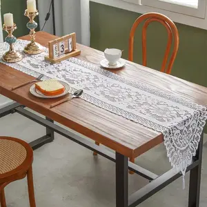 1pc European-style lace table flag, for Christmas, in white and red colors, for use as kitchen decorations.