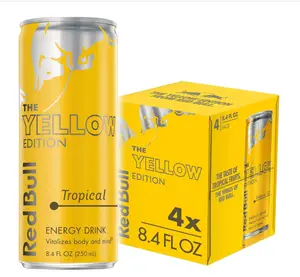 Red Bull Yellow Edition Energy Drink, Tropical, with 80mg Caffeine plus Taurine & B Vitamins, 8.4 Fl Oz, Pack of 4 Cans