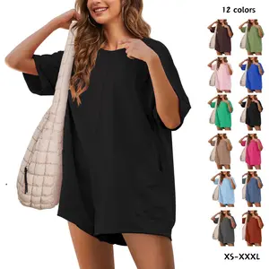 Yeokou Rompers for Women Casual Short Sleeve Oversized Athletic Workout Reversible Hot Shot Tee Romper Deep Pockets Womenswear Basic