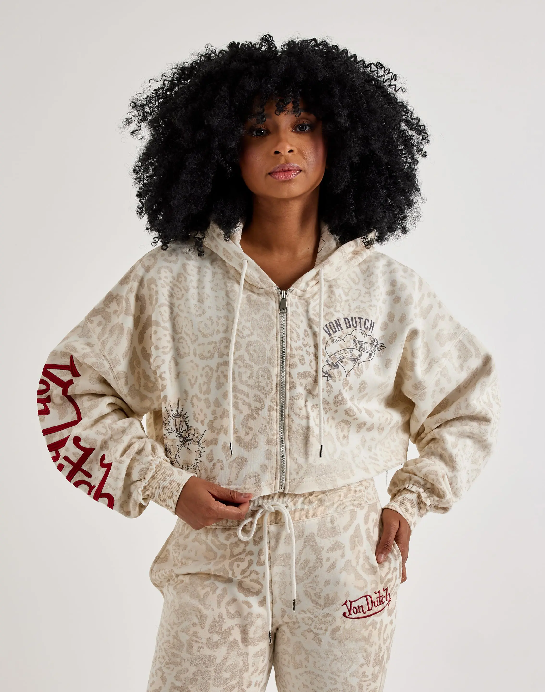 Womens Von Dutch Raw Edge Full-Zip Fleece Hoodie