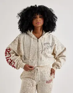 Womens Von Dutch Raw Edge Full-Zip Fleece Hoodie