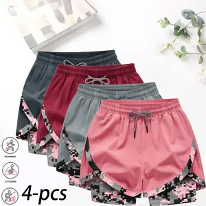 4-Pack Women’s 2-in-1 Camouflage Lined Running Shorts — Quick-drying, anti-chafing sports shorts with no ride-up issues, suitable for the gym, yoga, and outdoor workouts