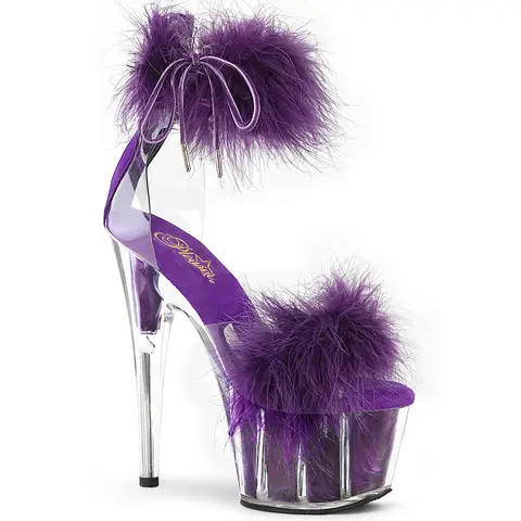 Pleaser Women's Adore-724F Lace Marabou Fur Platform Heel Sandals - Footwear with Ankle Strap, Close Back Ankle Cuff, Back Zip-Closure, 2.75" Platform, 7" (178mm) High Heels for Women Date Night Shoes