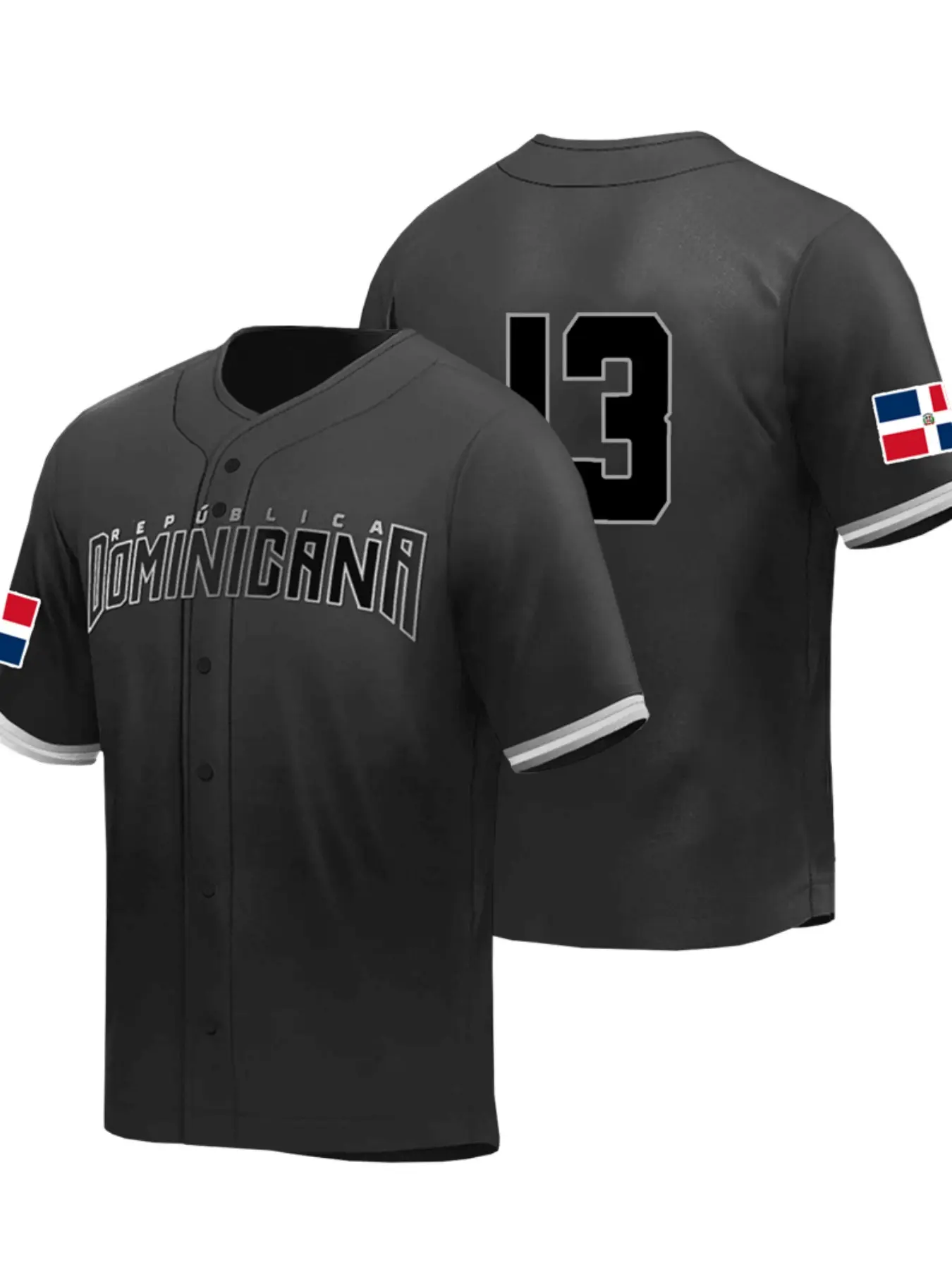 Men's Dominican 13 Baseball Jersey, Sporty Jersey, Sports Style Jersey, Jersey Shirt, Sports Tops, Embroidered Letter and Number Design, Casual Loose-Fit Breathable V Neck Tee for Training and Casual Wear All Seasons