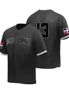 Men's Dominican 13 Baseball Jersey, Sporty Jersey, Embroidered Letter and Number Design, Casual Loose-Fit Breathable V Neck Tee for Training and Casual Wear All Seasons