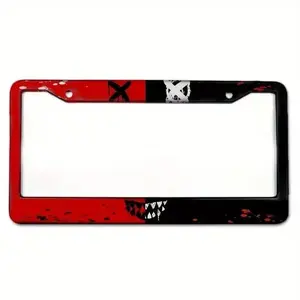 Red Black Skull License Plate Frame – Cool Metal Car Tag Holder, Universal Auto Accessories, Car Accessories