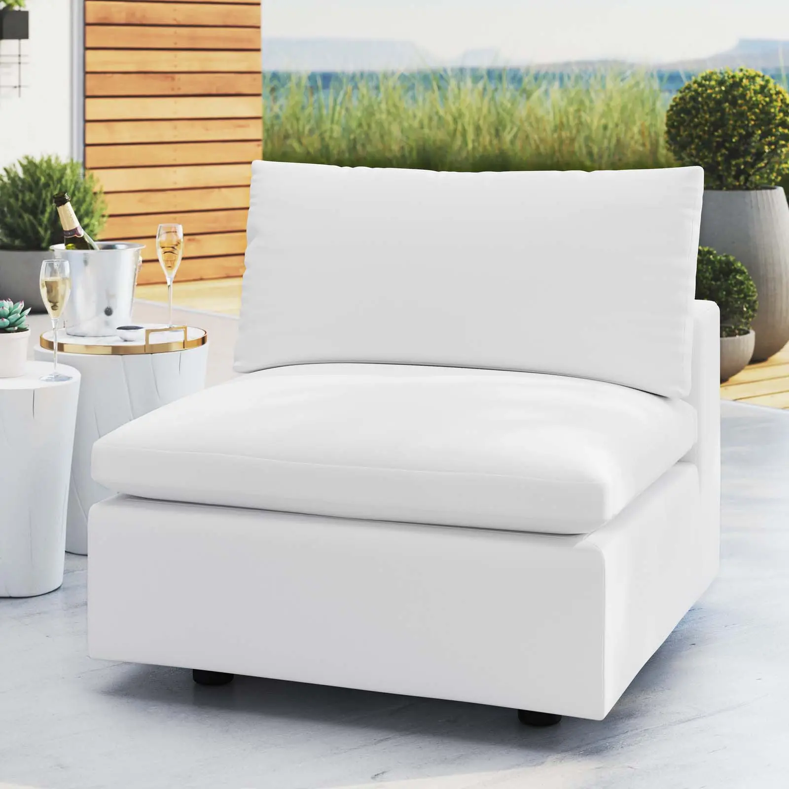 Modway Modern Sunbrella® Armless Outdoor Patio Chair - Casual, Poolside, 300 lbs Capacity, Ideal for Al Fresco Entertaining - White, All-Weather