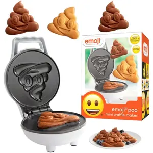 Emoji Poop Mini Waffle Maker- Breakfast Fun for Kids w Cute Smiley Face Design, 4" Waffler Iron Makes Poo Shaped Pancakes or Waffles, Electric Non Stick Appliance w Recipes, Funny Gag Gift
