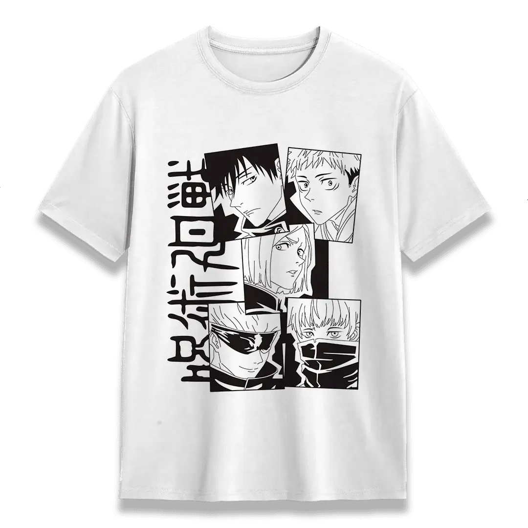 Jujutsu Kaisen Jujutsu High Main Characters 100% Cotton Oversized Unisex T-Shirt | Minimalist Black White Graphic Tee | Great Holiday Gift for Anime Lovers