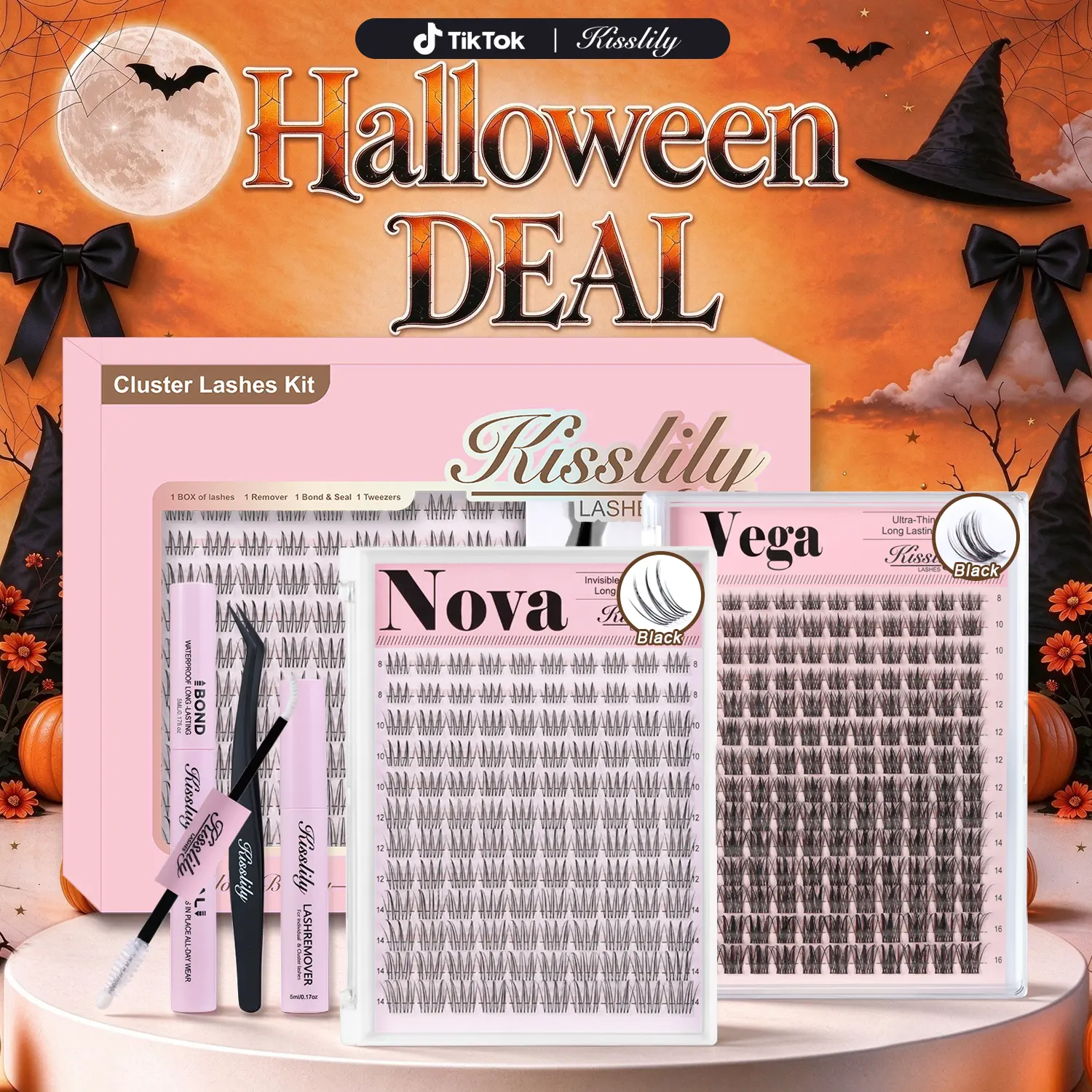 Nova | Kisslily Idol K-pop DIY Lash Clusters Kit With Invisible Band Waterproof Long‑Lasting | Wispy 8‑14mm C‑Curl Lash Extension, Mascara Alternative, Look Like Real Lashes, DIY Eyelash at Home for Natural Daily Festival Makeup