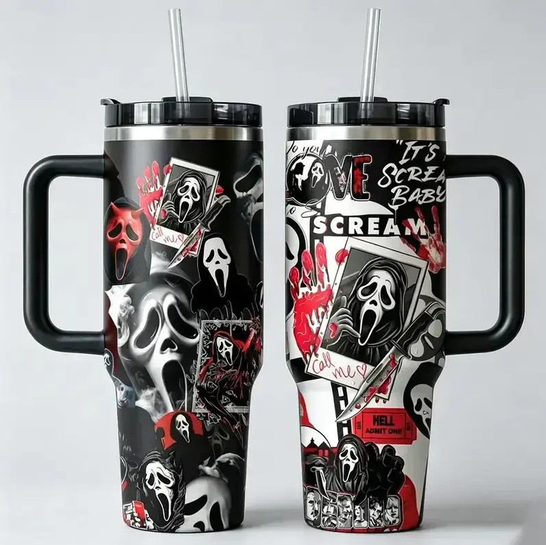 Ghostface Scream Tumbler Cup 40oz, Scream Horror Movie Tumbler 40oz, Gift for Her, Horror Movie Character Tumbler 40oz, Halloween Gift