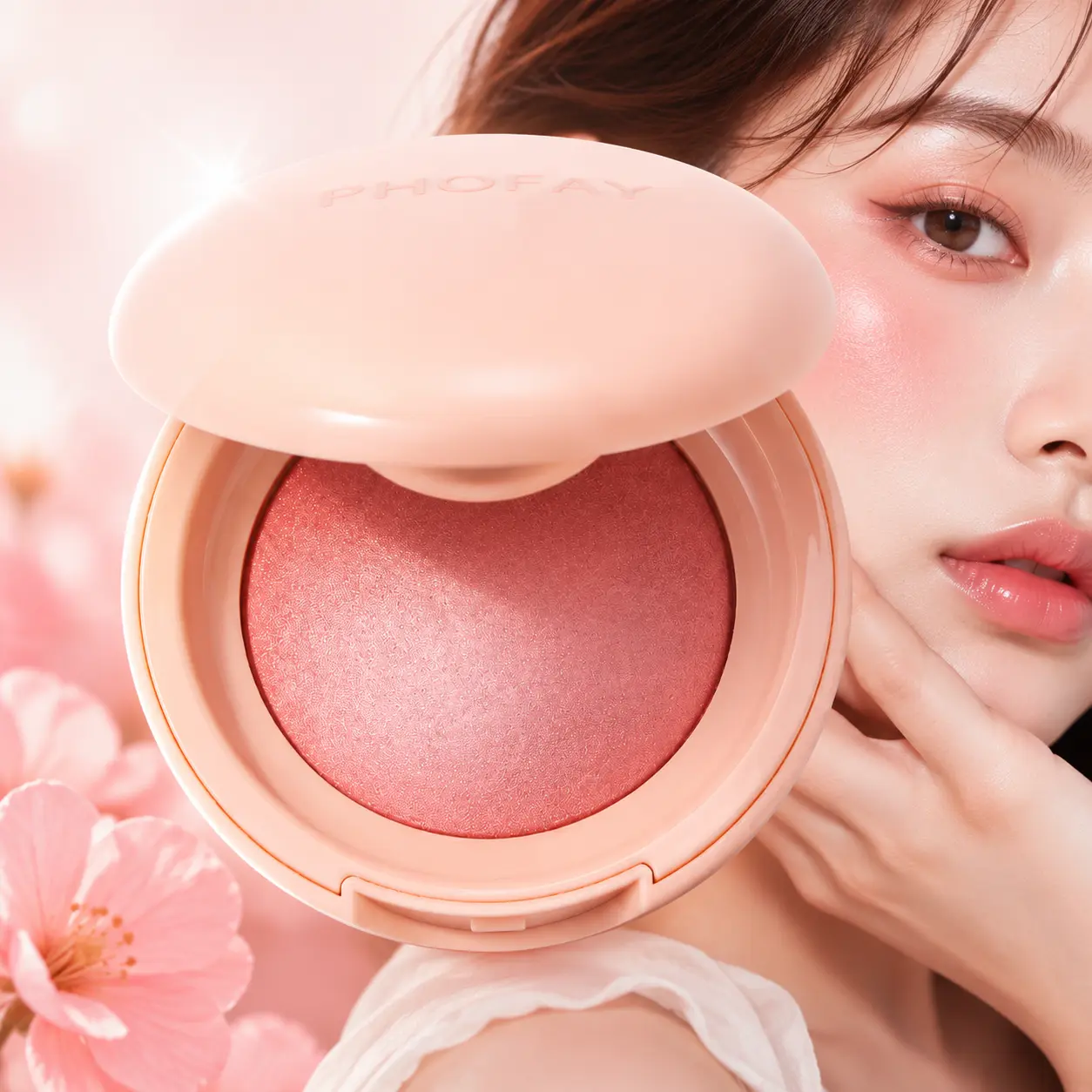 PHOFAY Shimmer Powder Blush, Glow Finish Makeup Blush with Soft Pink Radiance, Lightweight Face Blush for Everyday Makeup, Party & Date Looks