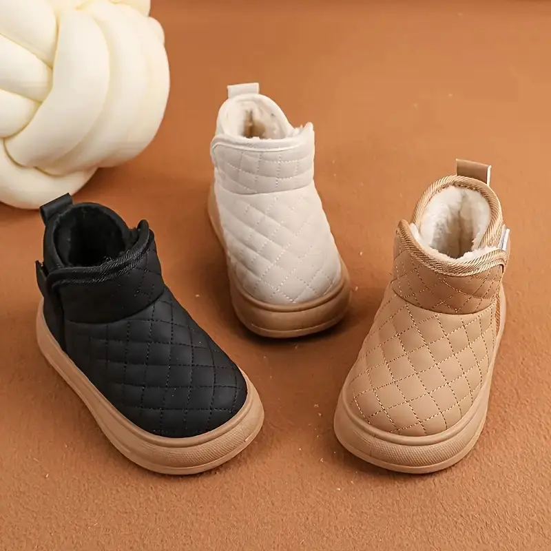 Kids' Cartoon Snow Boots, Warm Fleece-Lined Winter Ankle Booties with a Thick Rubber Sole for Toddlers, Boys & Girls, Fabric, Synthetic, Low-Top, Pe, Thick Sole